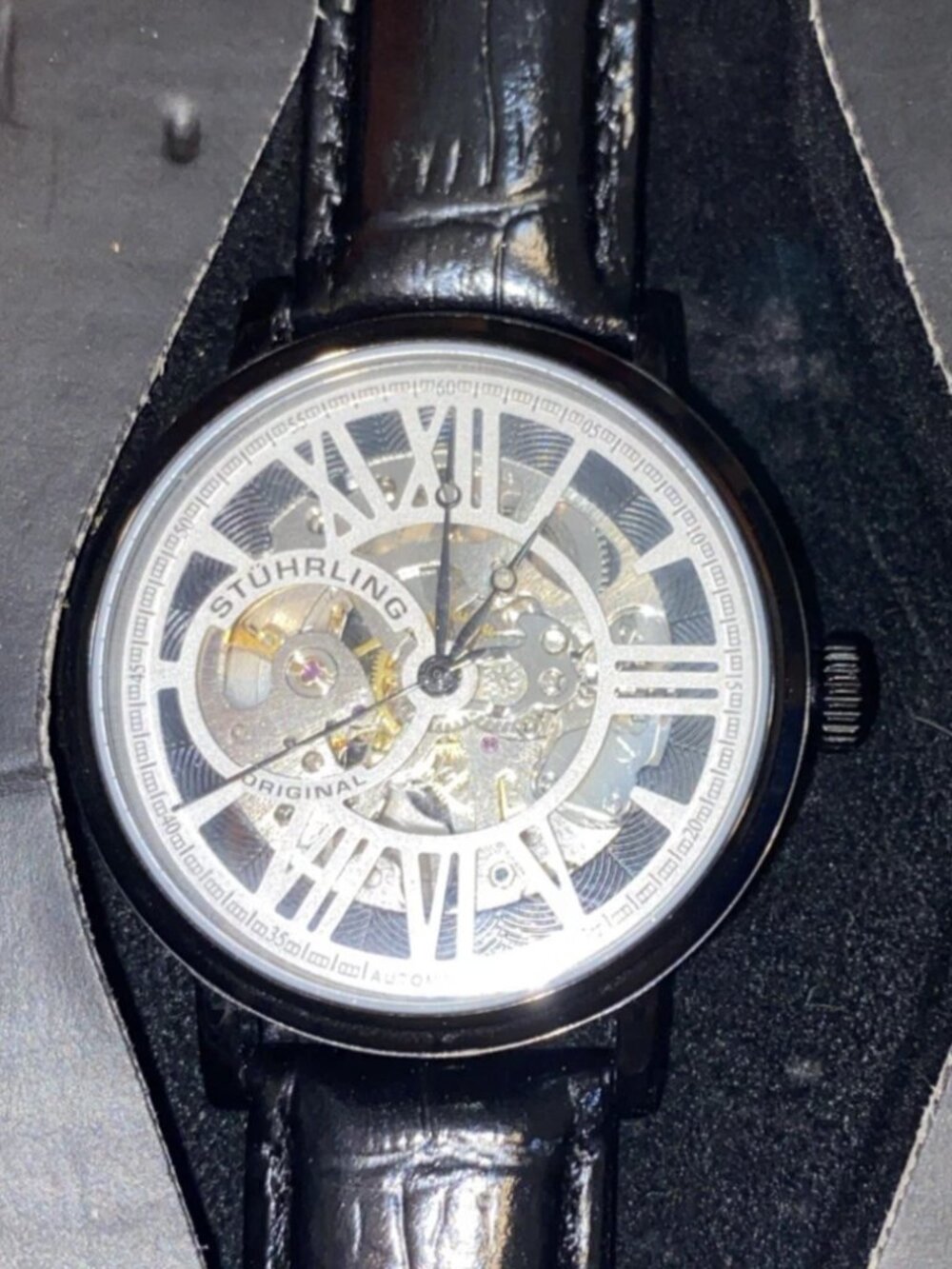Stuhrling Delphi Chariot Set 168S Automatic 40mm Skeleton Watch Black Box Papers